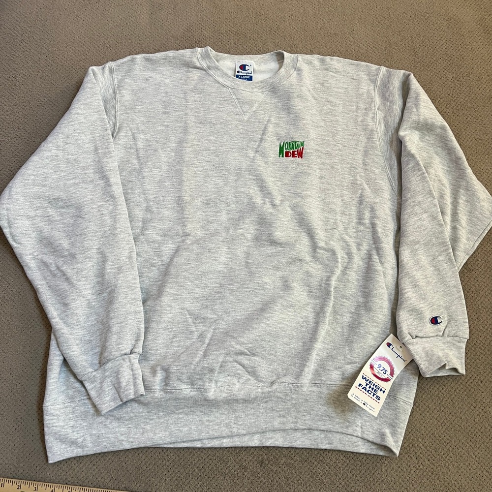 Vintage 1990s Champion Mountain Dew Embroidered Crewneck Sweatshirt Grey XL‎